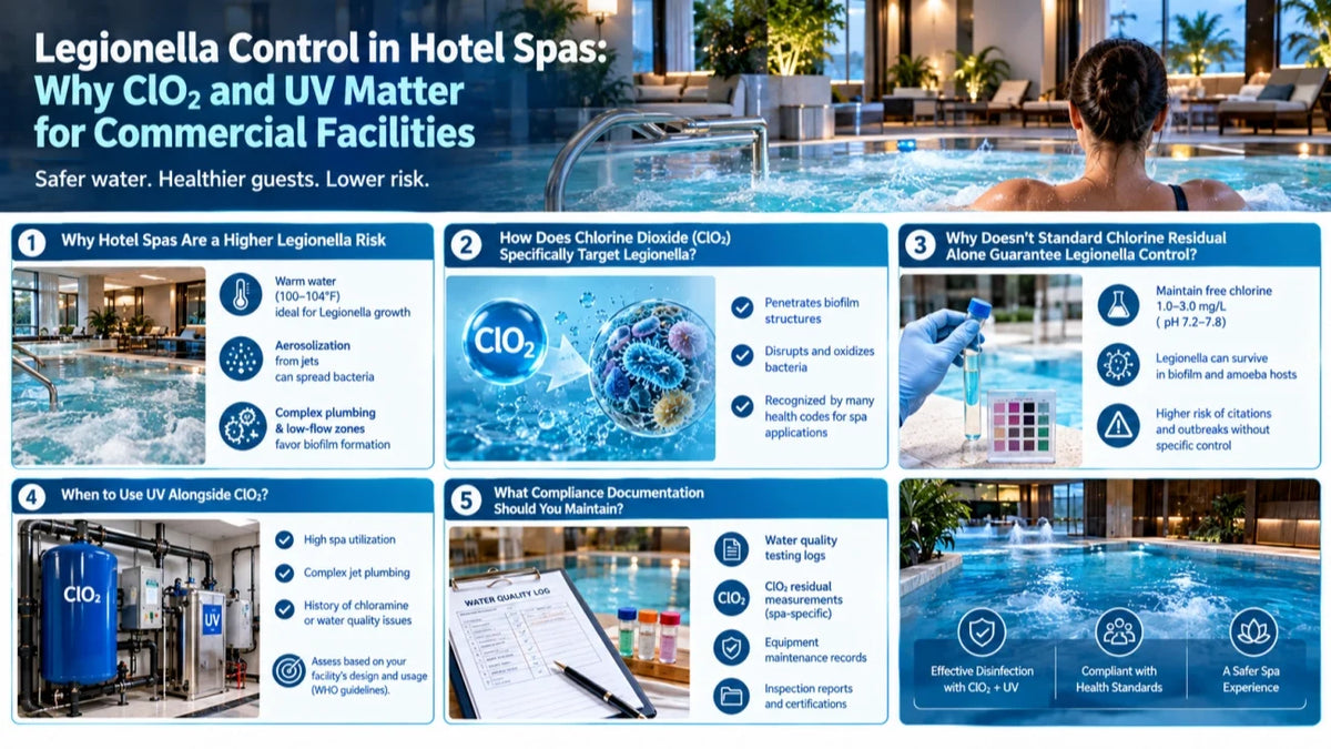 Legionella Control in Hotel Spas: Why ClO2 and UV Matter for Commercial Facilities