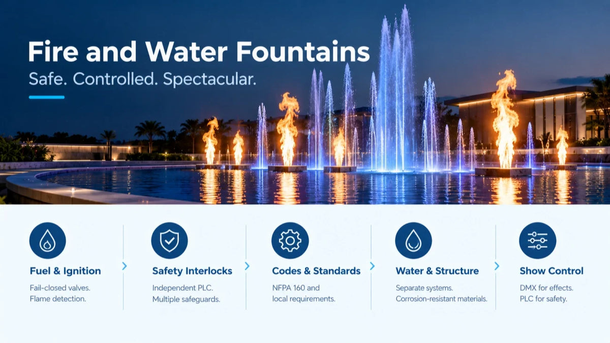 Fire and Water Fountains: Engineering Considerations for Combined Flame Effects