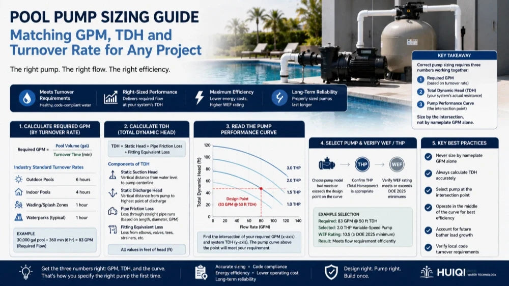 Pool Pump Sizing Guide: Matching GPM, TDH and Turnover Rate for Any Project