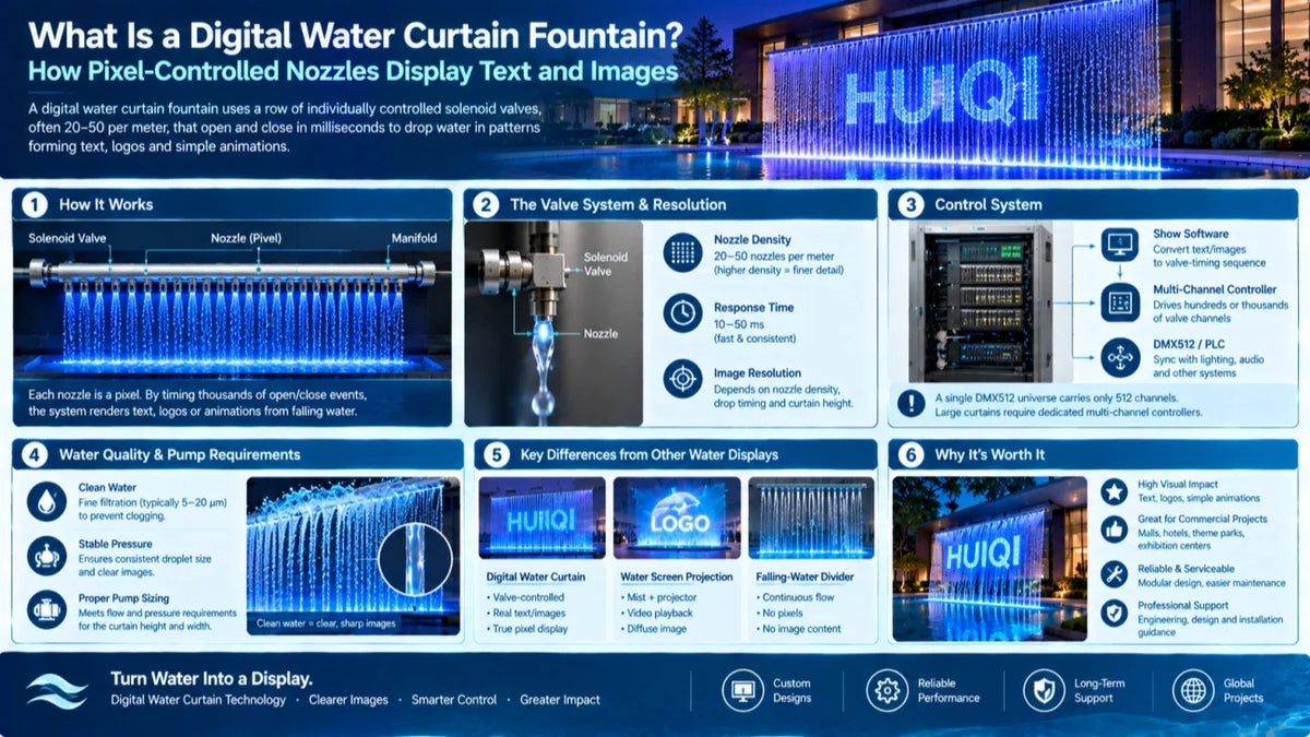 What Is a Digital Water Curtain Fountain? How Pixel-Controlled Nozzles Display Text and Images