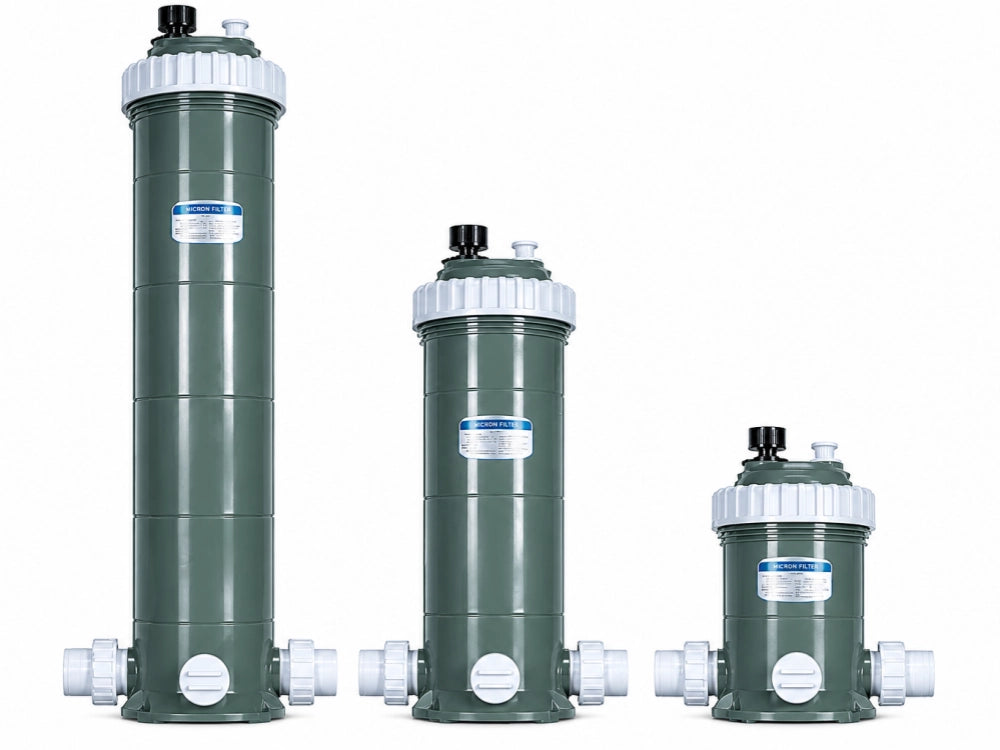 Commercial pool filtration system room with large sand filters and pump banks