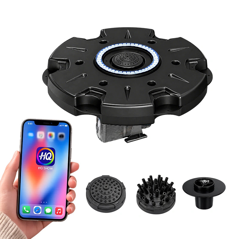 floating fountain aerator improving water quality in garden pond