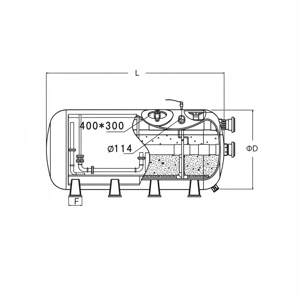 Pool filter tank showing union connections on inlet and outlet plumbing for easy service