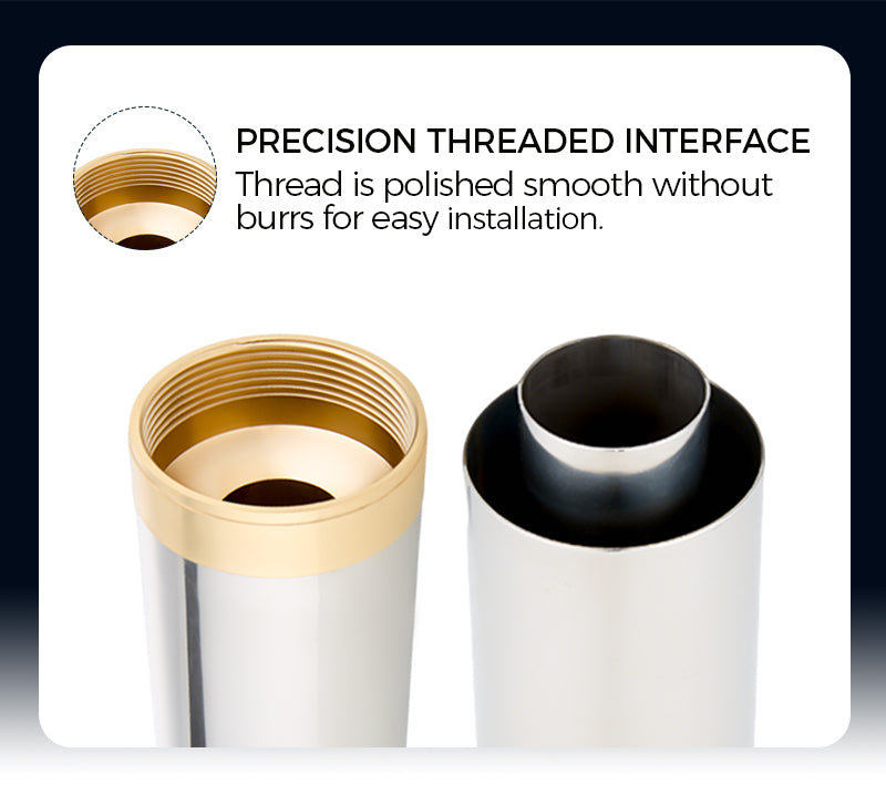Two threaded metal components with a focus on precision threading interface.