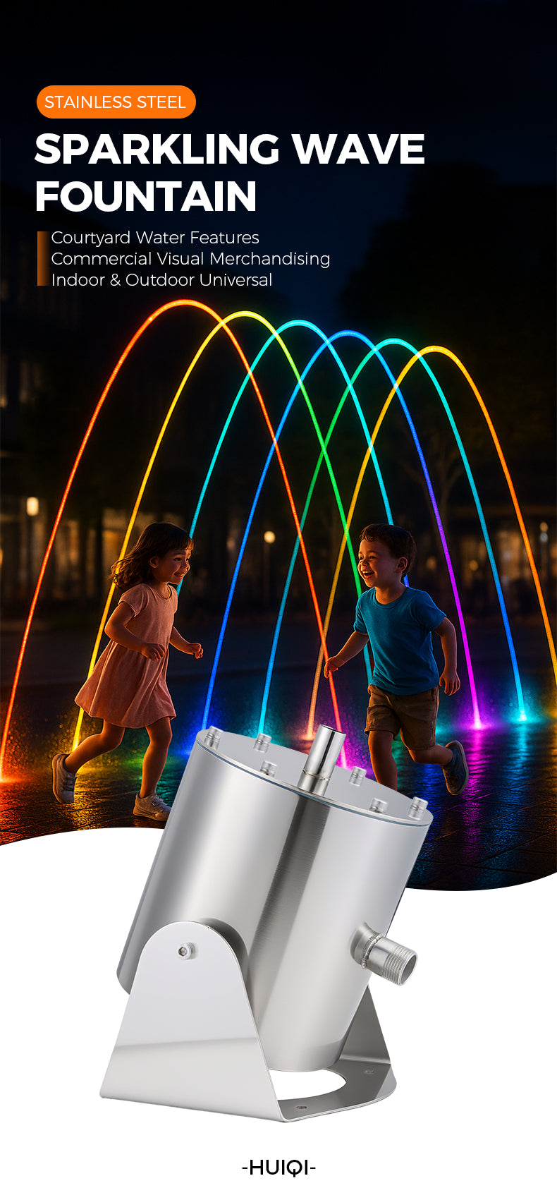 Premium 304 stainless steel sparkling wave fountain for courtyards, parks, hotels. Durable, elegant, energy-saving, easy to install.
