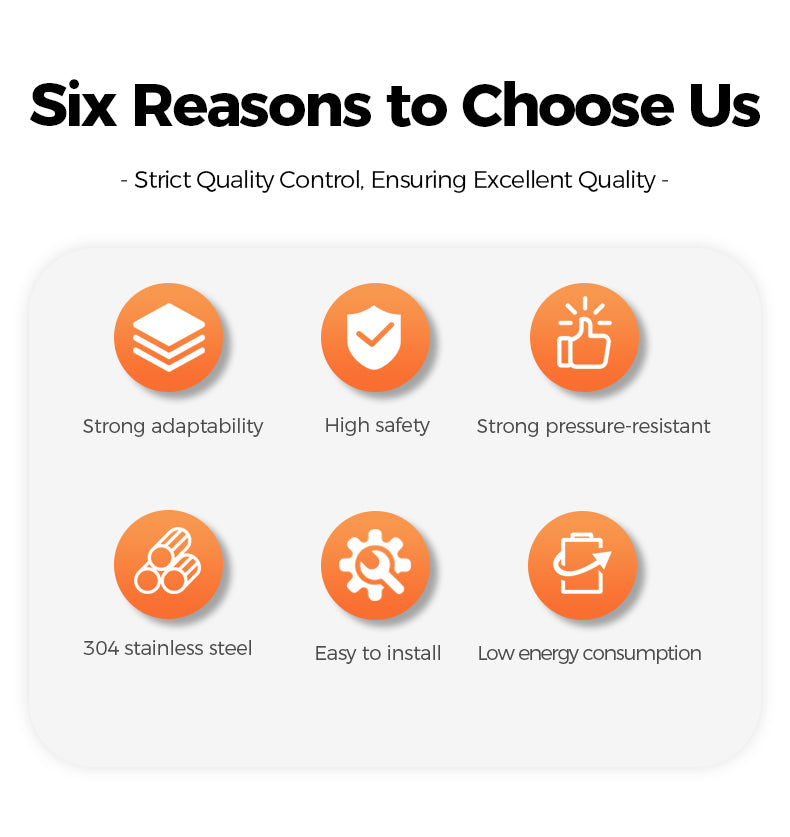 Six reasons to choose a product with icons and text on a white background