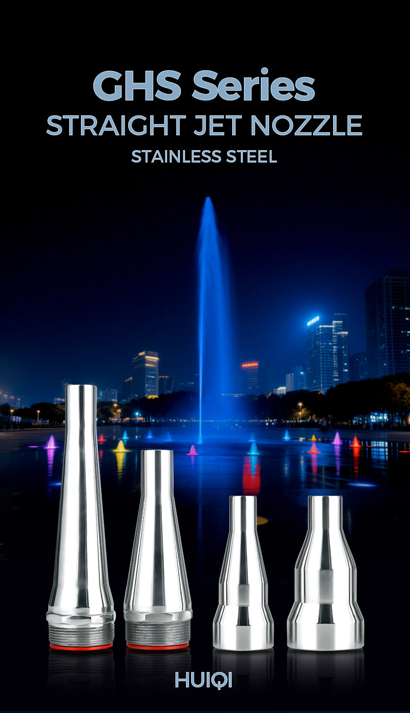 GHS Series straight jet nozzles with a cityscape background