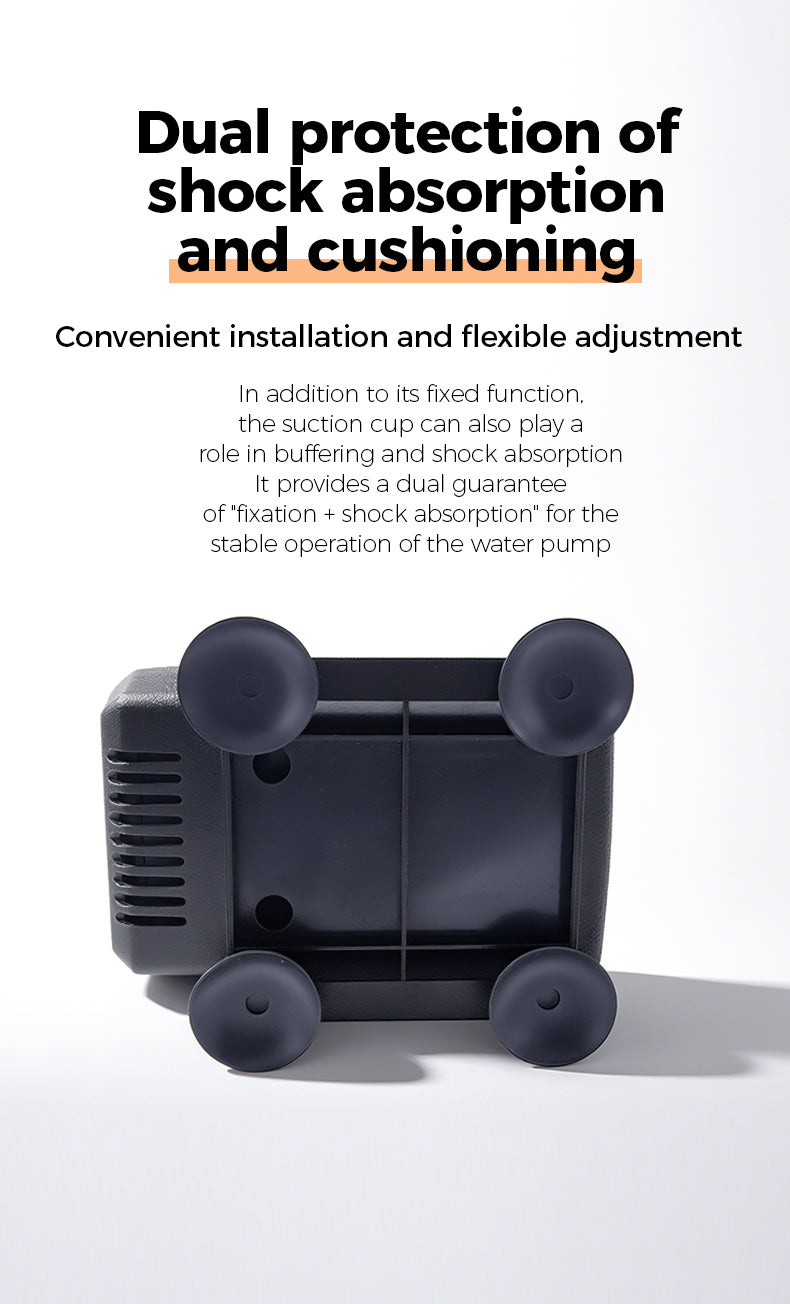 Black suction cup with text on shock absorption and cushioning on a white background