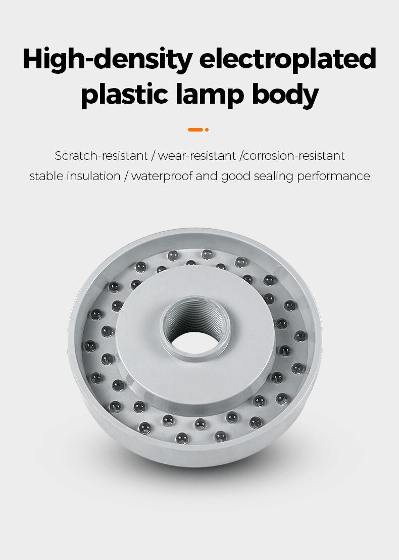 High-density electroplated plastic lamp body with text on a white background