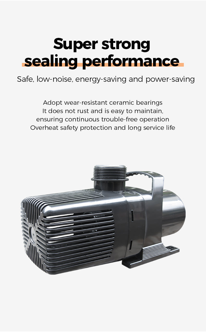 Pump with text highlighting its sealing performance features on a white background