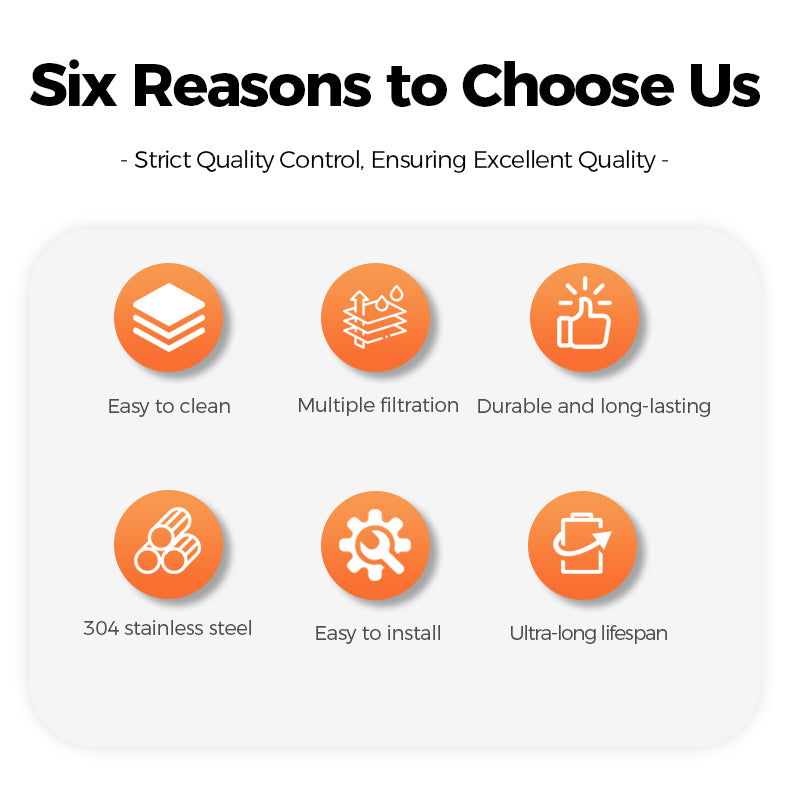 Six reasons to choose a product with icons and text on a white background
