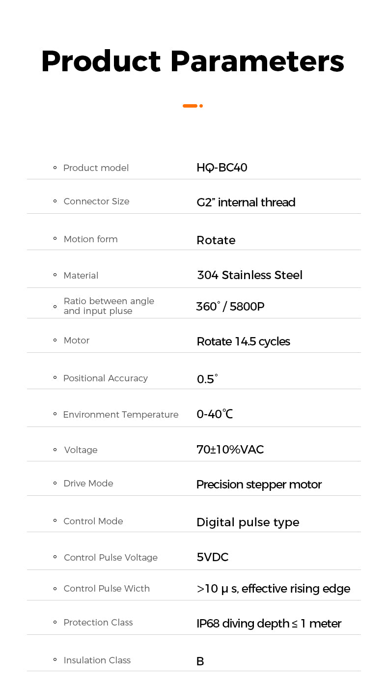 Product parameters of HQ-BC40 device on a white background