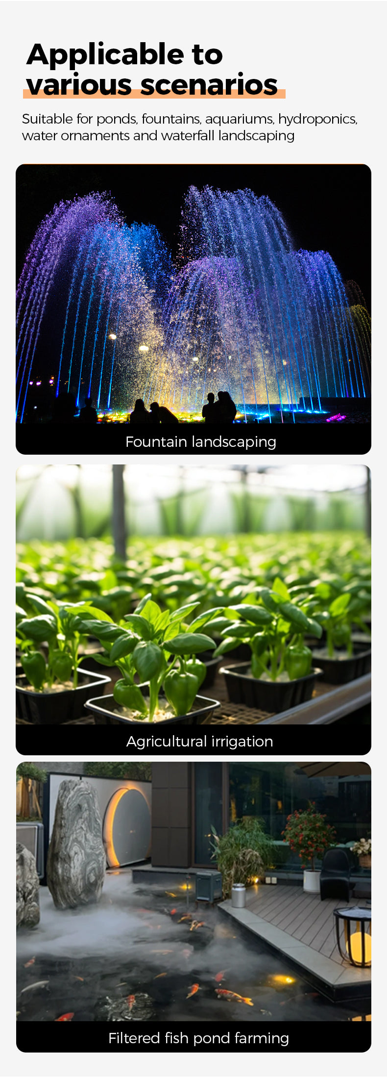 Applicable to various scenarios Sultable for ponds. fountains aquartums hycrcponics water omements and waterfell landscaping
