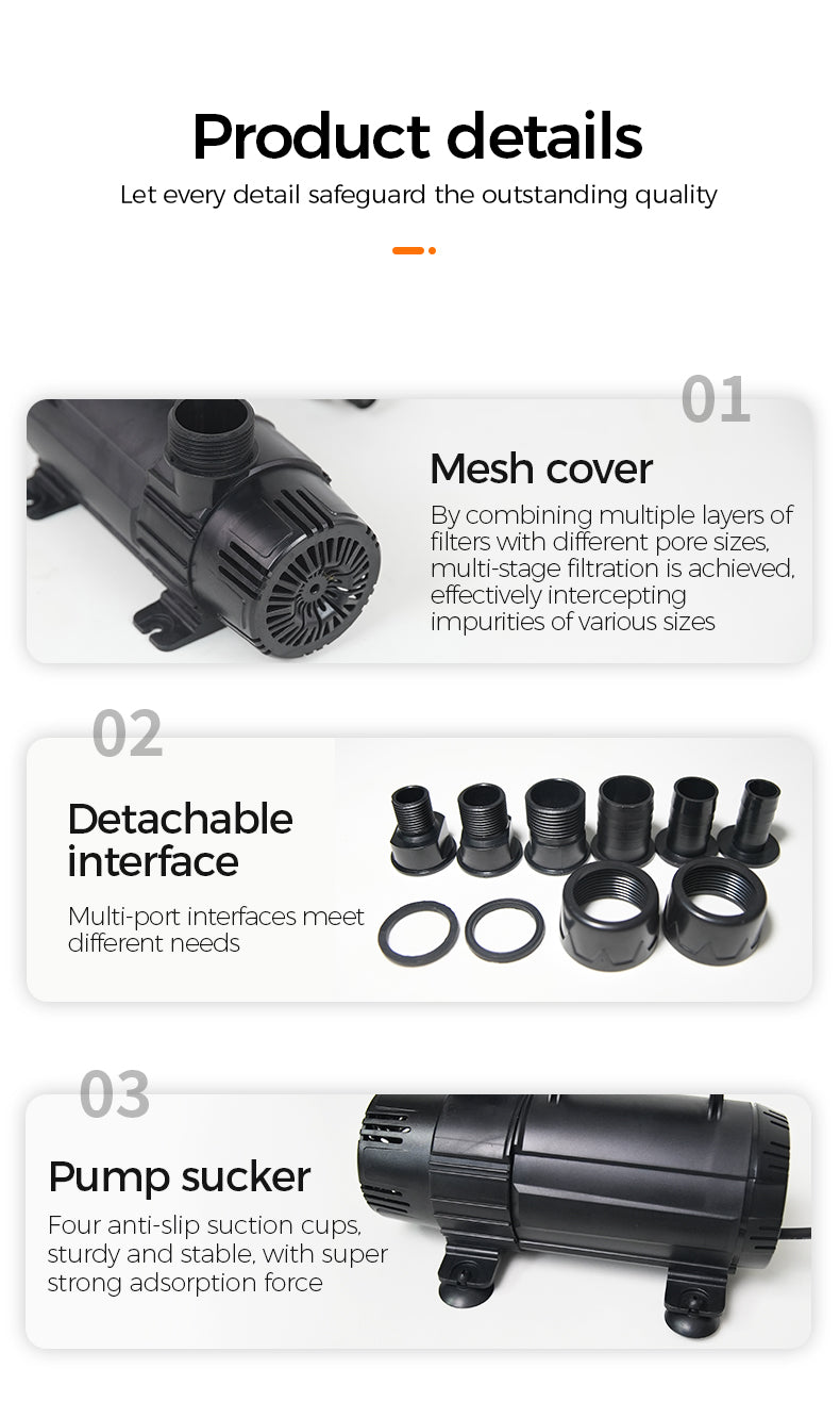 Product details of a pump with mesh cover, detachable interface, and pump sucker on a white background.