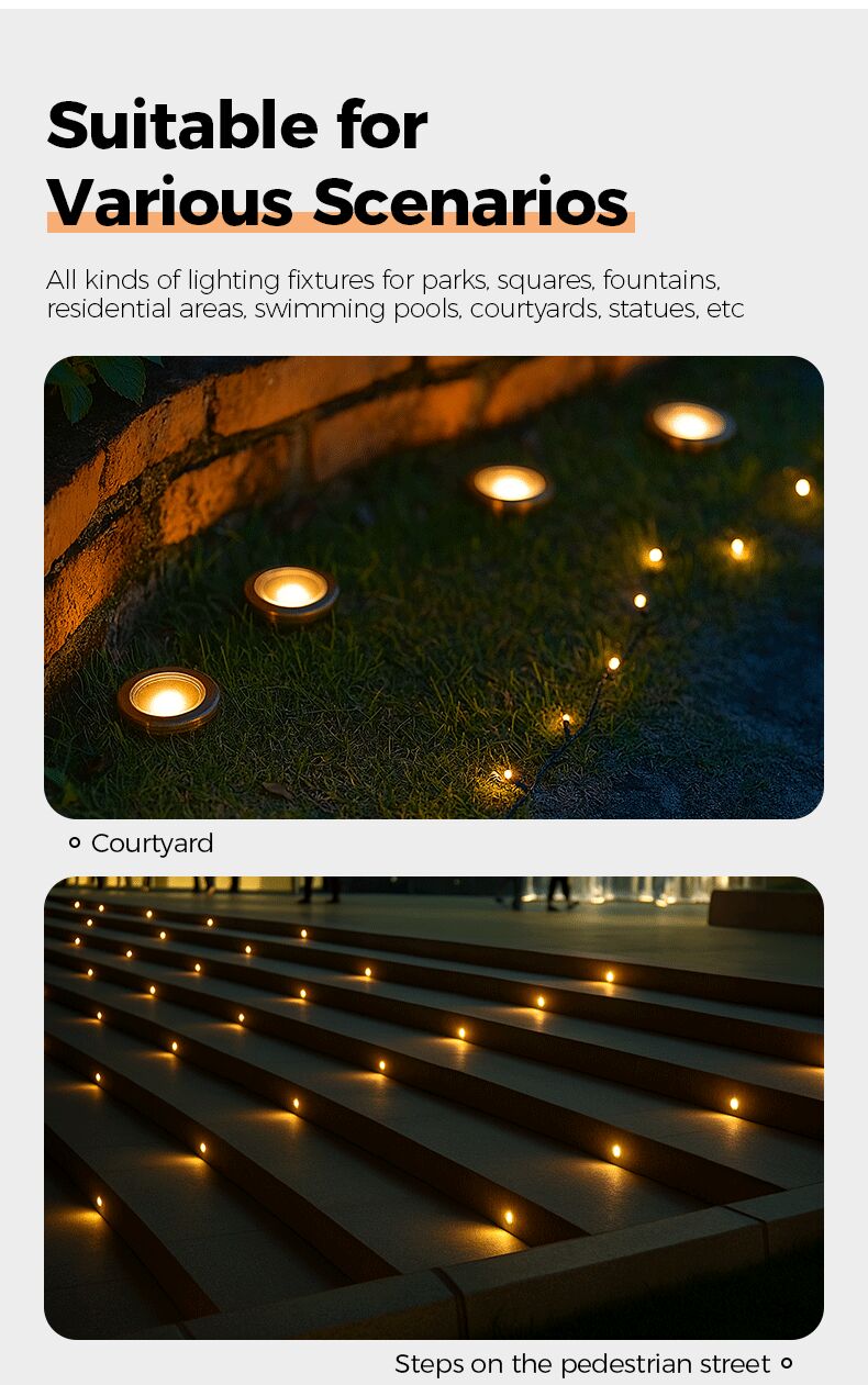 Lighting fixtures suitable for various outdoor scenarios including courtyards and pedestrian steps.