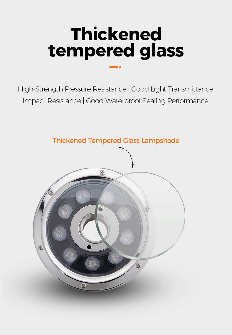 Thickened tempered glass lampshade with text highlighting its features on a white background