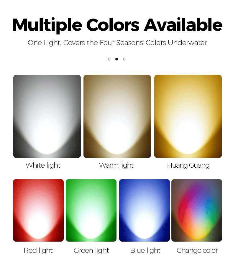 Color-changing light with various color options displayed on a white background.