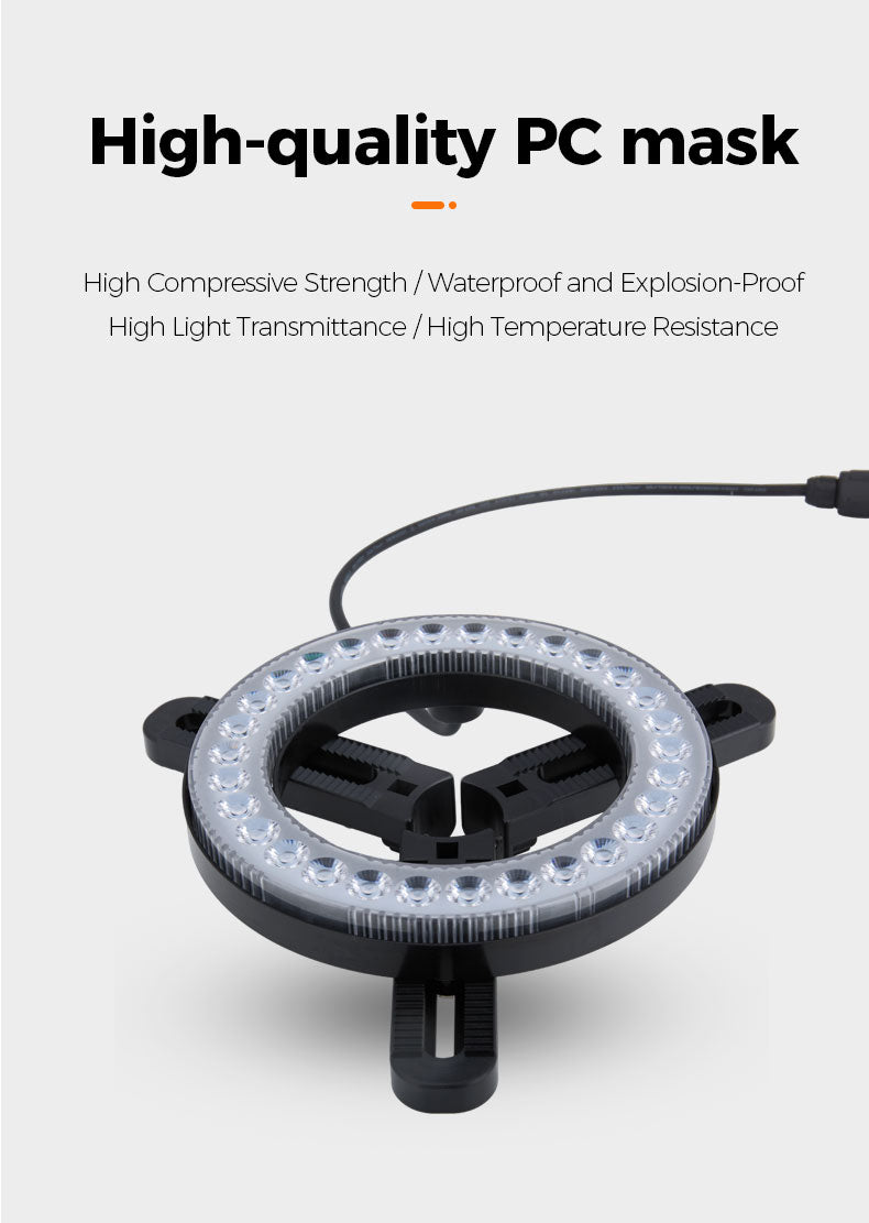High-quality PC mask with LED ring light on a white background