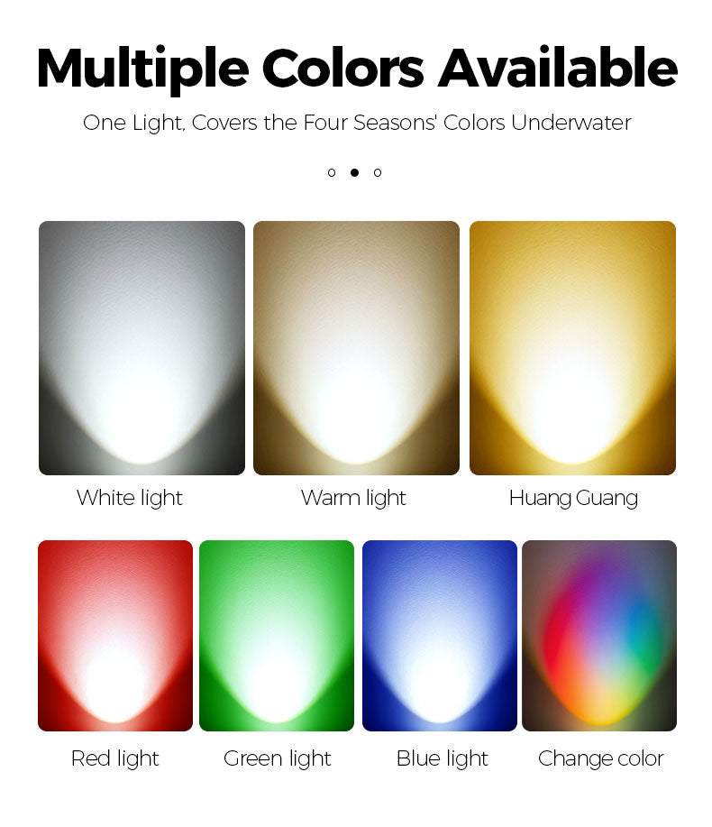 Color options for a light source with labels for white, warm, Huang Guang, red, green, blue, and change color.