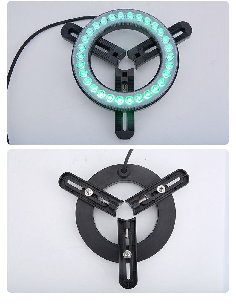 LED ring light with green illumination on a white background