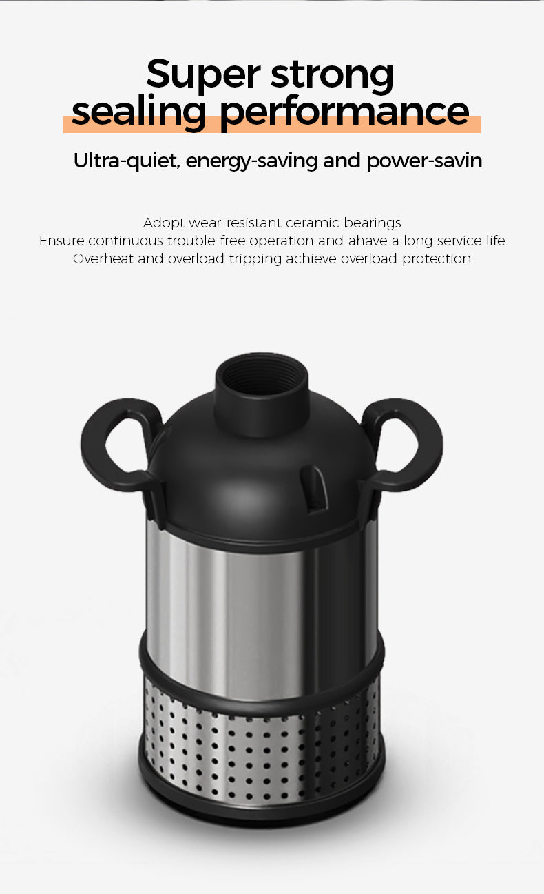 Black and silver cylindrical device with text about sealing performance on a white background