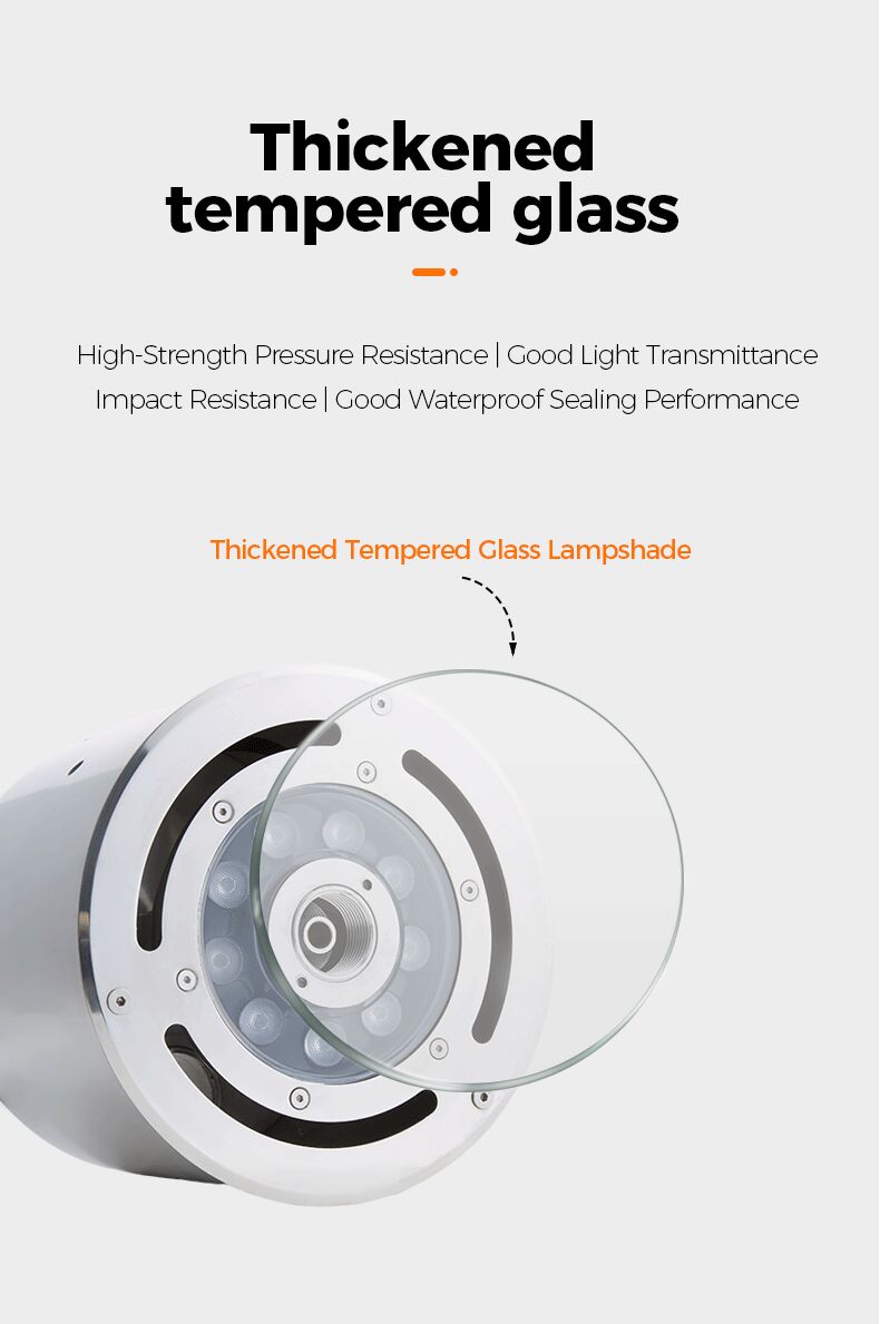 Thickened tempered glass lampshade with text highlighting its features on a white background