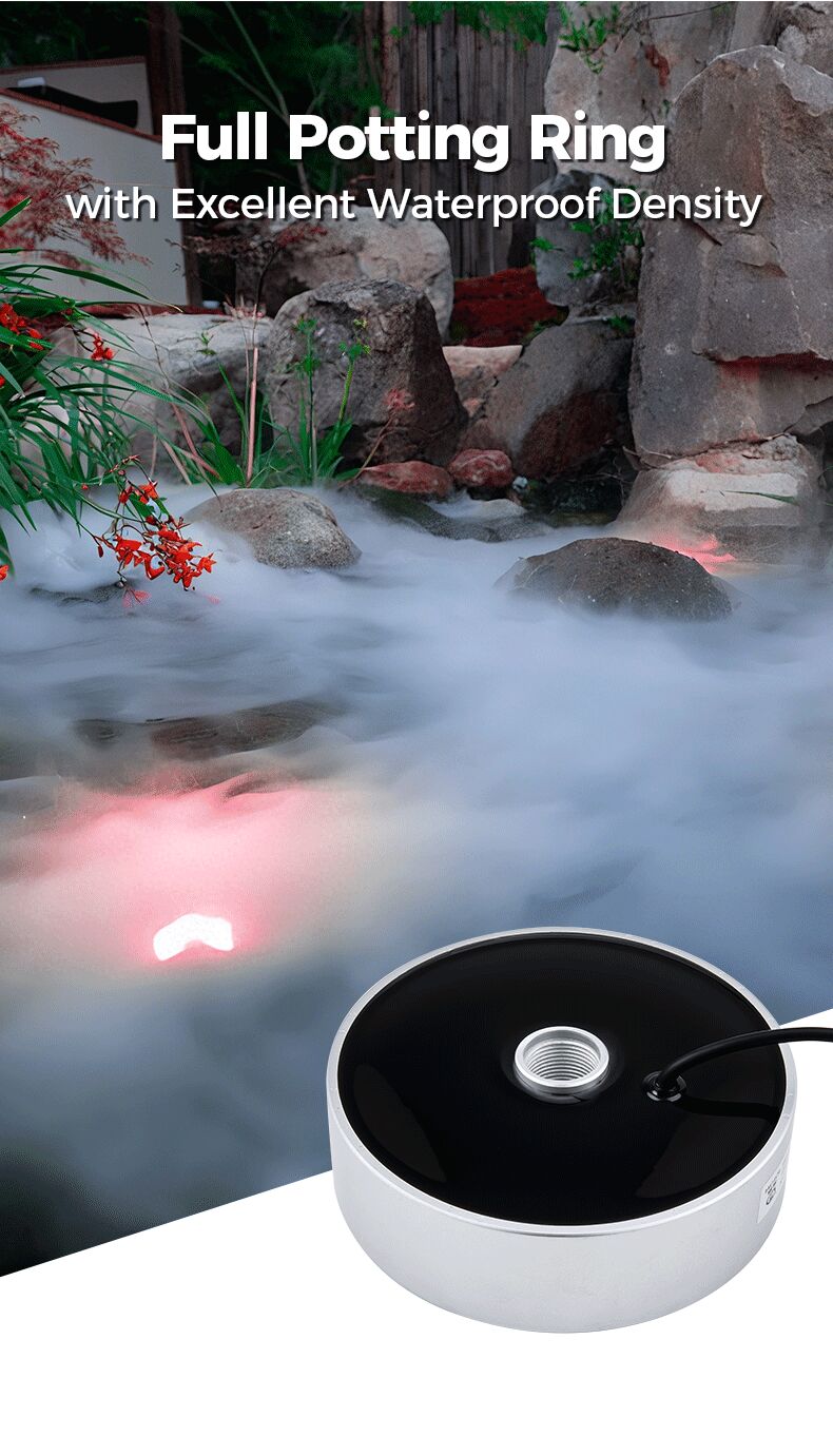 Black and white device with 'Full Potting Ring' text over a misty outdoor scene.
