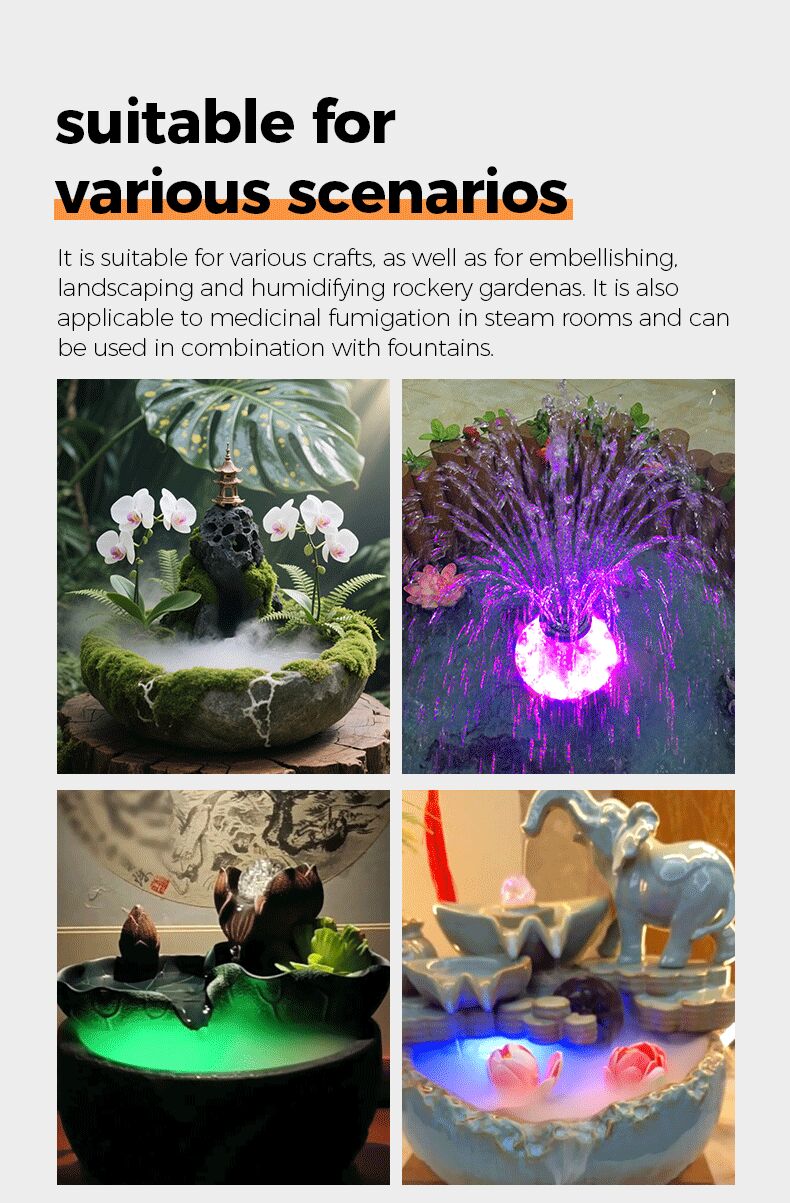 Product suitable for various scenarios including crafts, landscaping, humidifying rocky gardens, and fountains.