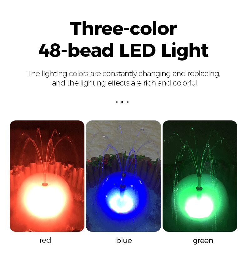 Three-color 48-bead LED light showing red, blue, and green lighting effects.