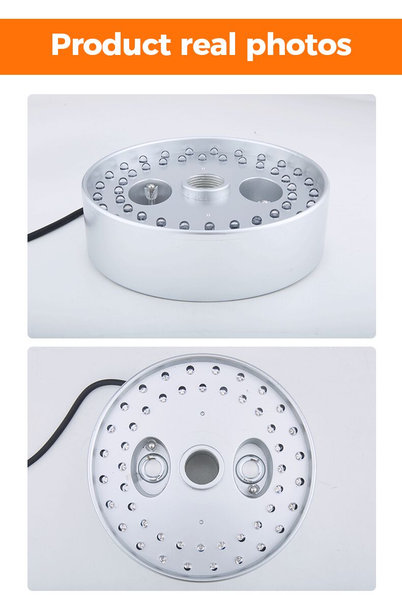 Two views of a metallic object on a white background with 'Product real photos' text at the top.