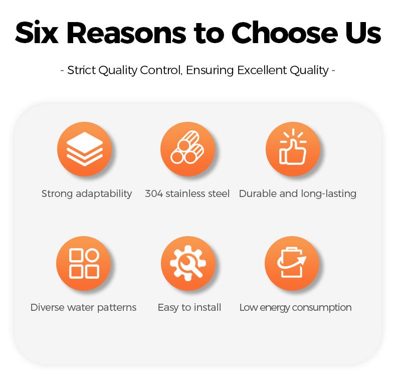 Six reasons to choose a product with icons and text on a white background