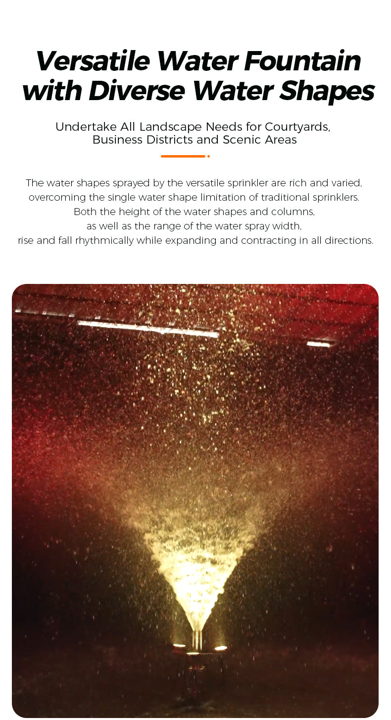 Versatile water fountain with diverse water shapes in action, featuring a dark background with water spray.      