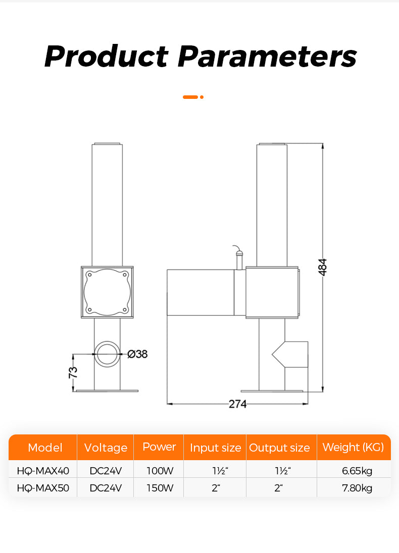 Technical drawing of a product with dimensions and specifications