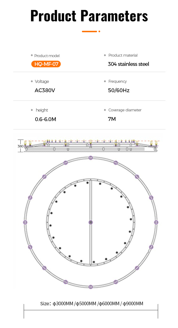 Product parameters of a 504 stainless steel light fixture on a white background