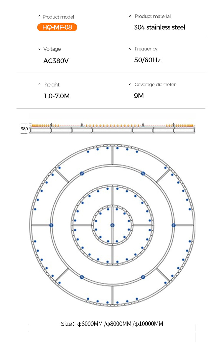 Technical specifications and diagram of a product with dimensions and features.