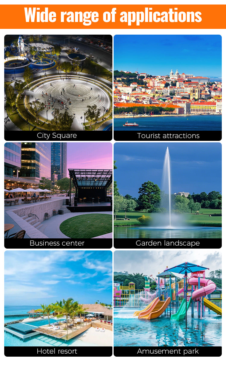 Collage of various cityscapes and recreational areas with text 'Wide range of applications'.