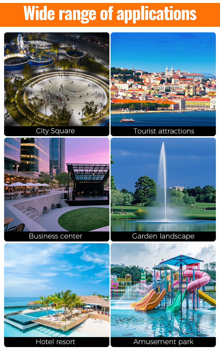 Collage of various cityscapes and landscapes with text 'Wide range of applications' at the top.