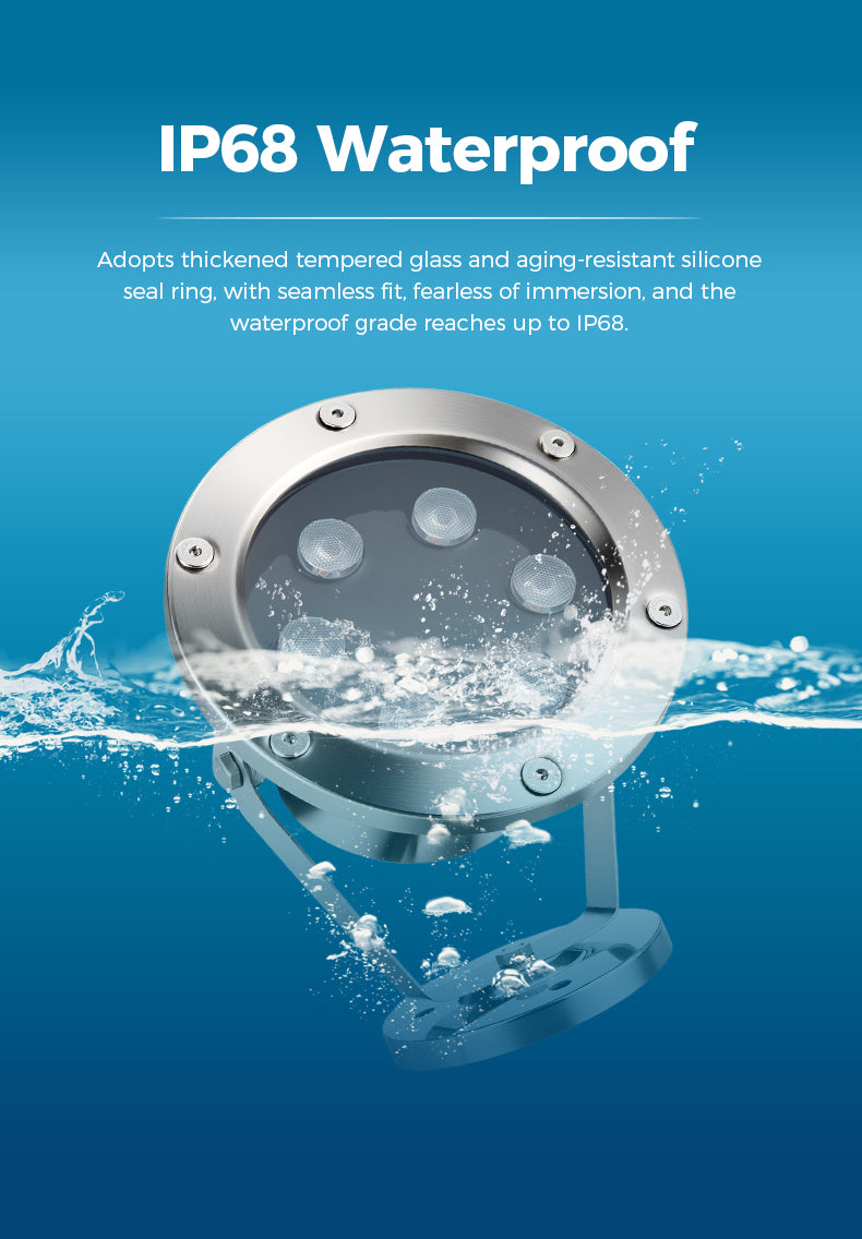 Waterproof device with IP68 rating on a blue background