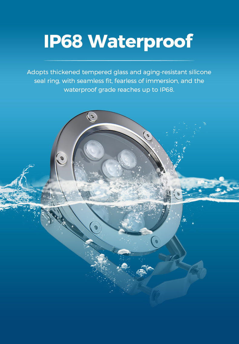 Waterproof device with IP68 rating on a blue background