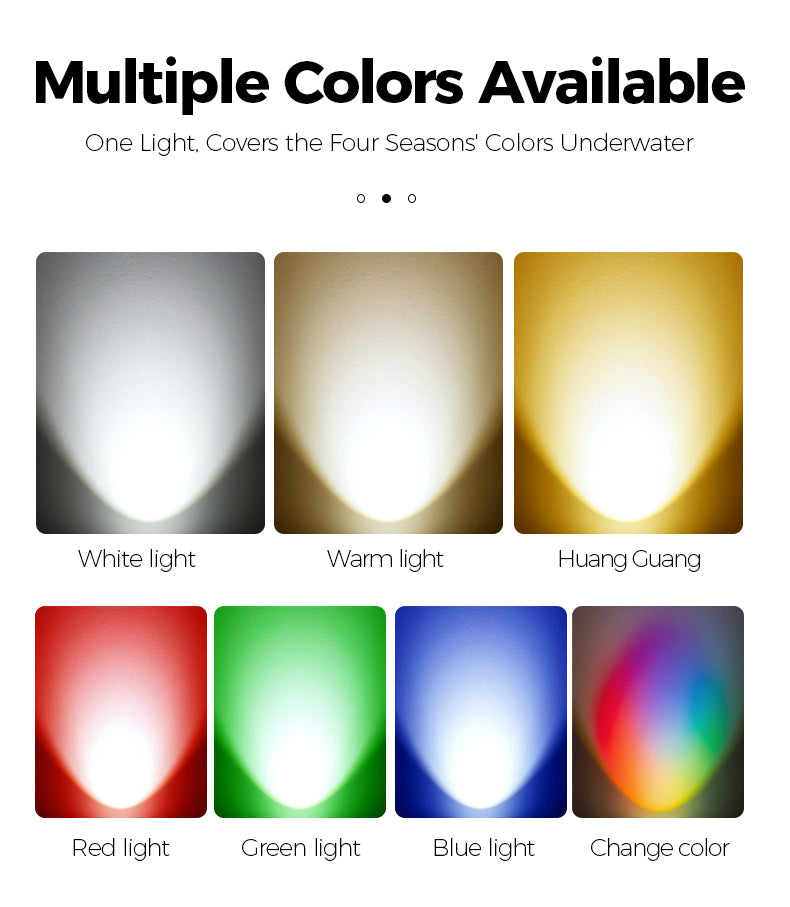 Color options for a light source with labels for white, warm, Huang Guang, red, green, blue, and change color.