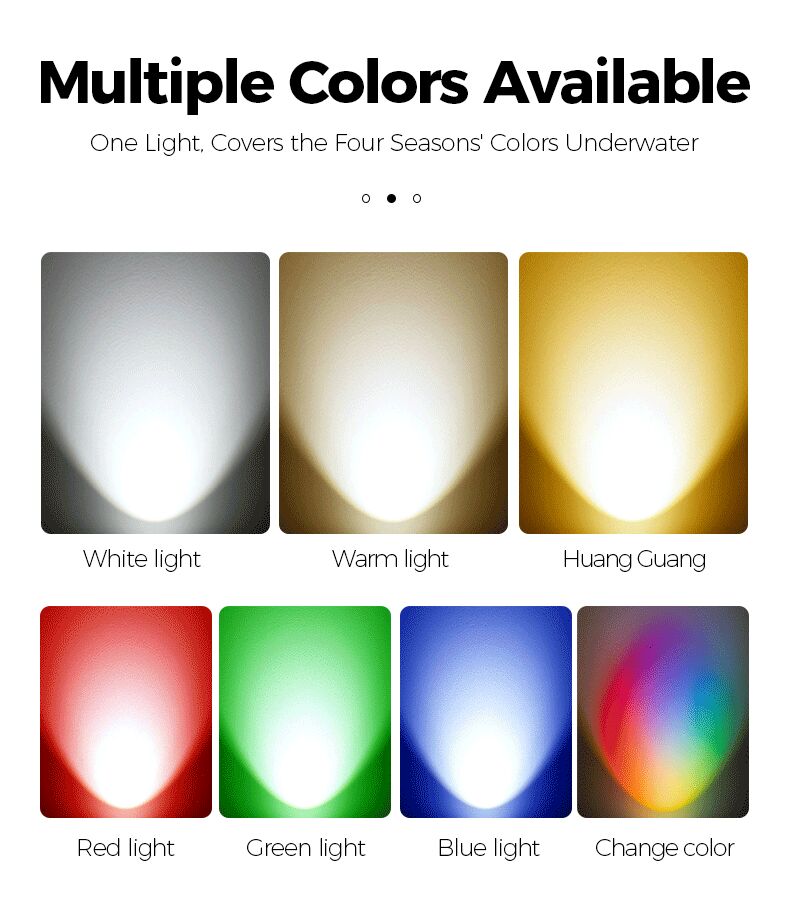 Color-changing light with options for white, warm, Huang Guang, red, green, blue, and change color.