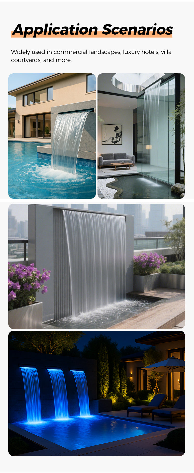 Family enjoying a swimming pool with a water feature, promoting interactive fun and relaxation.