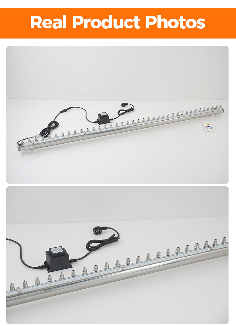 LED strip light with power adapter on a white background