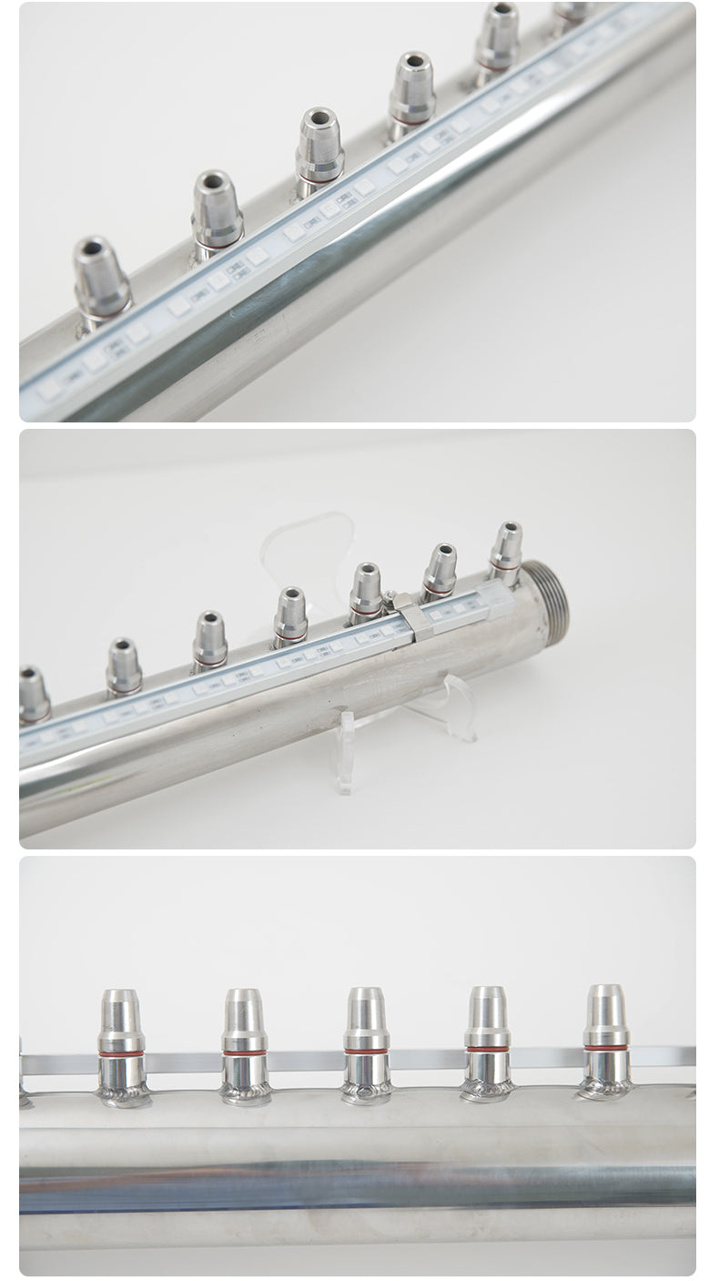 Metallic cylindrical components with threaded ends on a white background