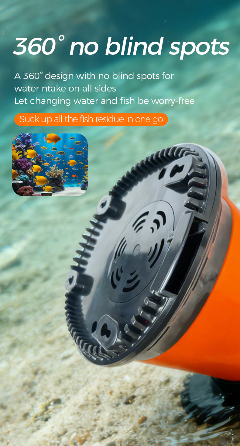 360°no blind spots A 360° design with no blind spots for water ntake on all sides Let changing water and fish be worry-free
