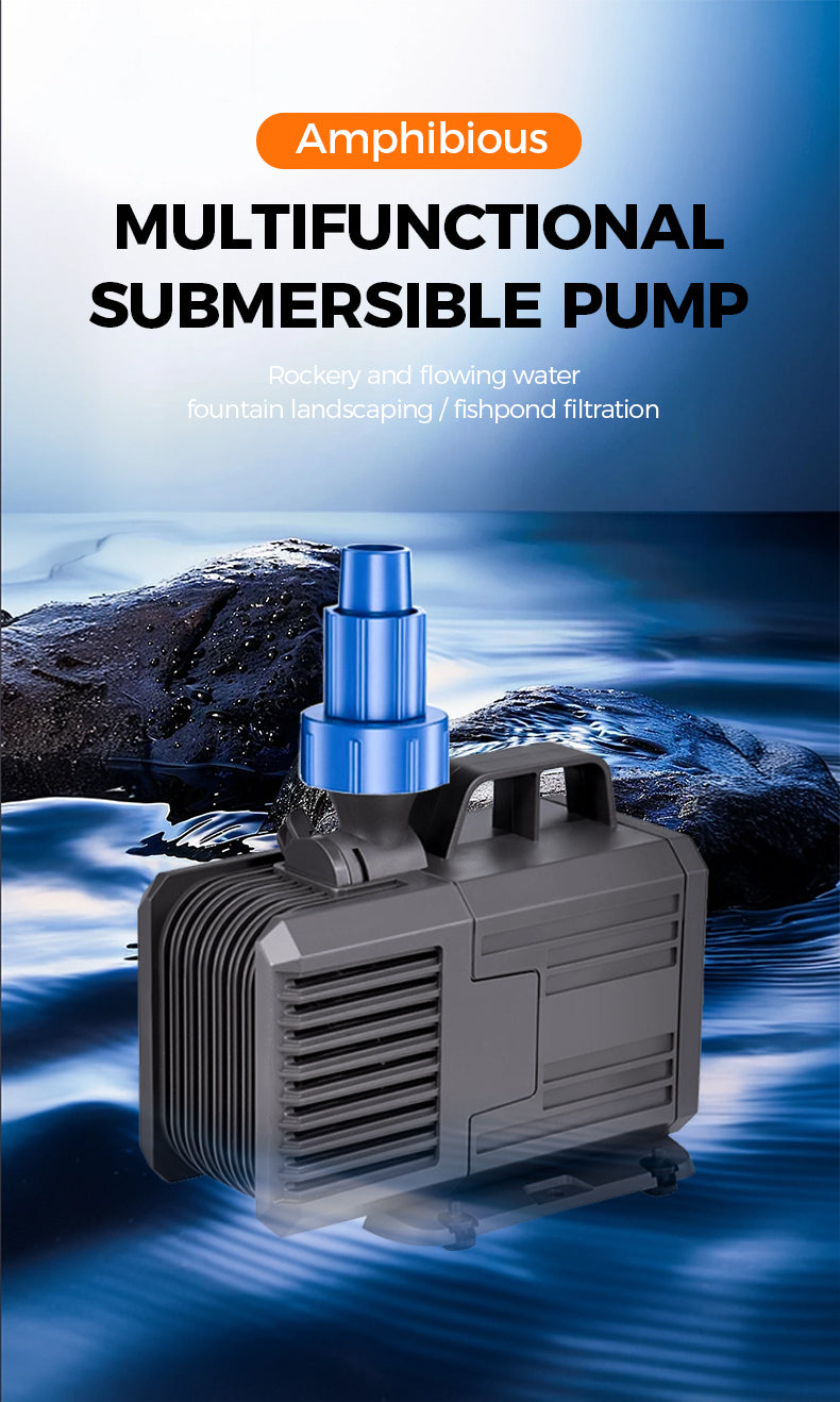 Multi-functional submersible pump, suitable for rockeries, flowing water landscapes, and fishpond filtration.