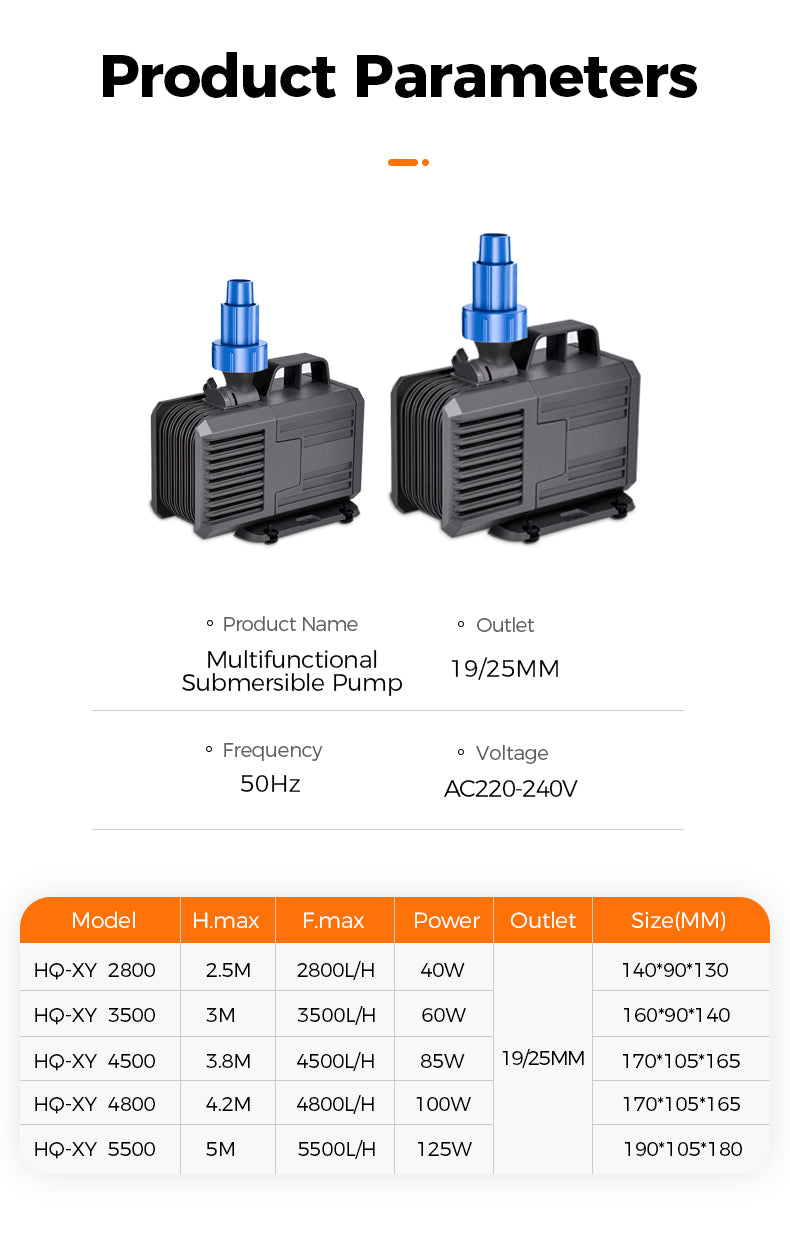 Multifunctional submersible pump with product parameters