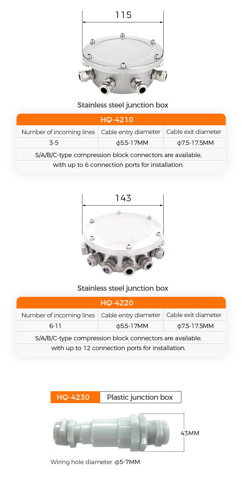 Waterproof Stainless Steel Junction Box for Outdoor & Underwater Wiring