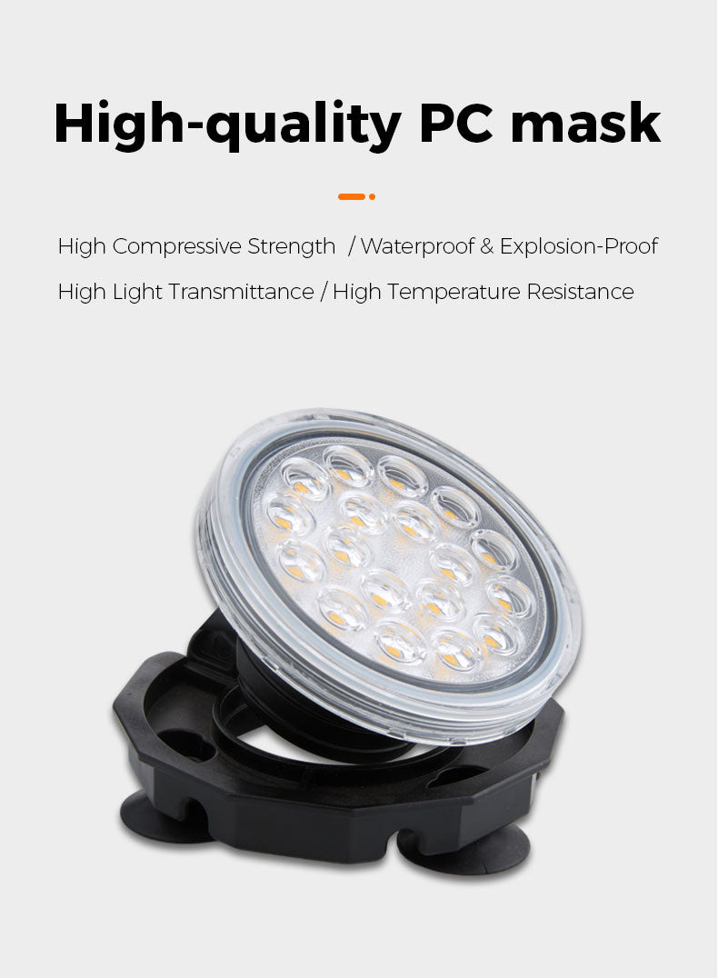 High-quality PC mask with text highlighting its features on a gray background
