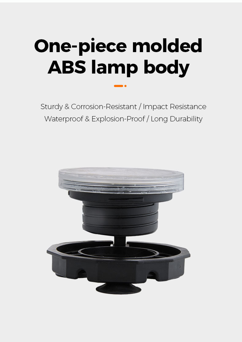 One-piece molded ABS lamp body with text on a white background